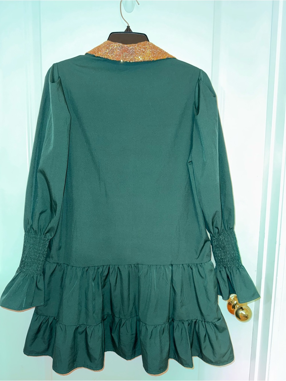 Green Nutcracker Sequin Tunic Dress with Gold Trim - Picture 3 of 7